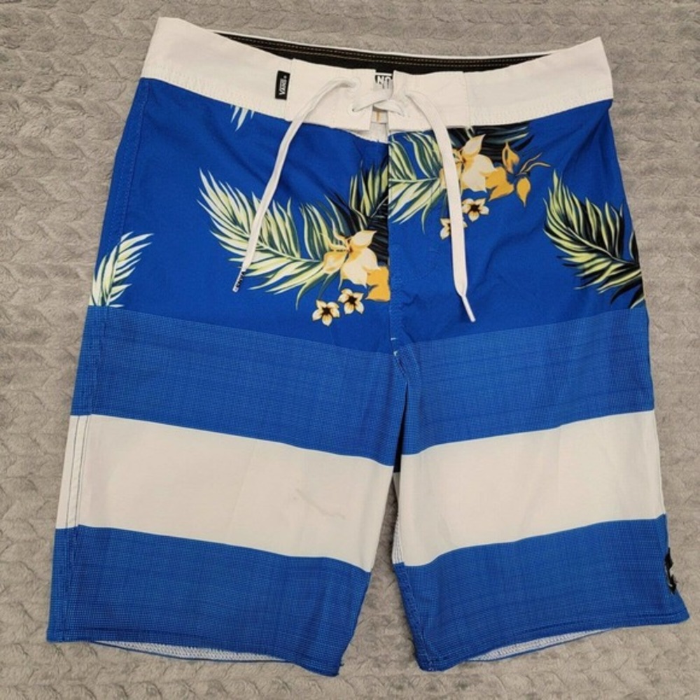 Vans‎ Youth Boys Swim Surf Stretch Board Shorts - Blue Aloha Print Size 26 / 12